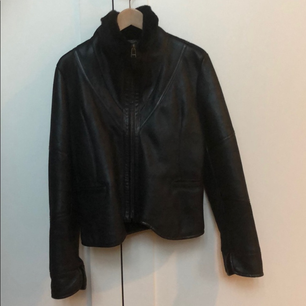 Designer Autunno black shearling leather jacket - Picture 3 of 8